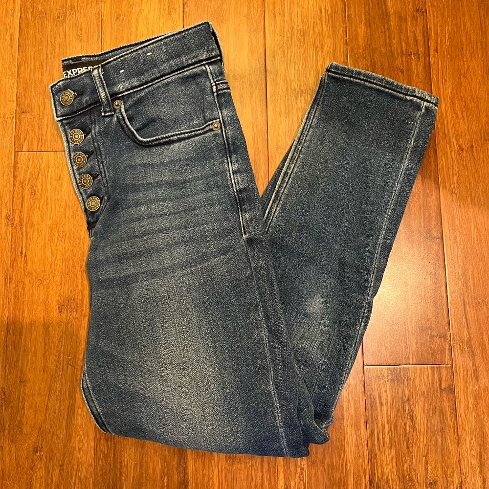 Express 0S Ankle Legging Jeans Super High Rise Stretch W/Button Fly